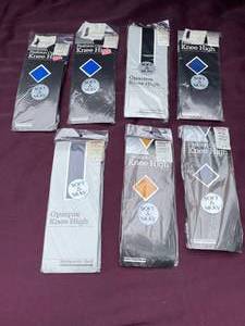 lot 36 image: NEW 7-Pair Of Opaque Knee Highs-Blue, Grey, Black & Gold