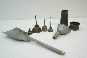 Oil squirt cans, galvanized items