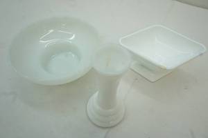 Vintage milk glass dishes and vase