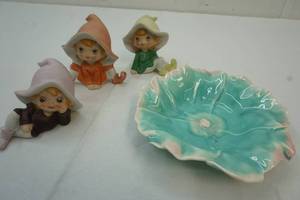 Vintage figurines and dish