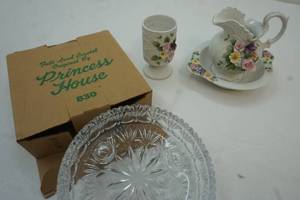 Lefton pitcher set and Princess House