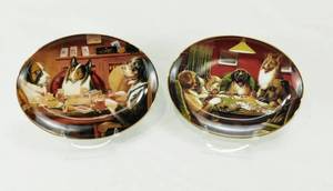 Set of 2 Vintage Franklin Mint Heirloom CM Coolidge Poker Dog Numbered Collector Plates