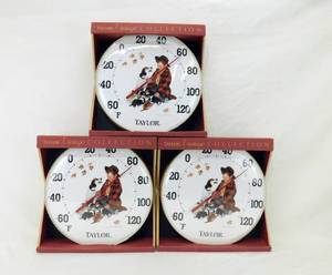 Lot of 3 Taylor Vintage Collection Norman Rockwell Pride of Parenthood Metal Outdoor Thermometers