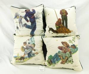 Set of 4 Norman Rockwell Granpa and Me Series Decorative Pillows