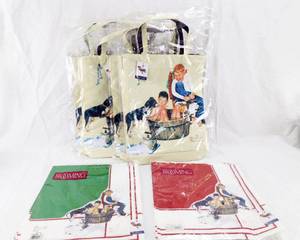 Lot of 4 Canvas Bags and 8 Scarves Norman Rockwells A Lickin Good Bath