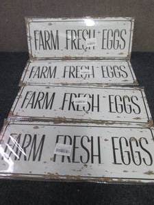 lot 278 image: 4 Farm Fresh Eggs Metals Signs 6x15...