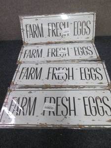 lot 279 image: 4 Farm Fresh Eggs Metals Signs 6x15...