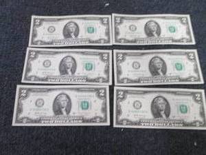 lot 361 image: 6- Sequential Uncirculated $2 Bills...