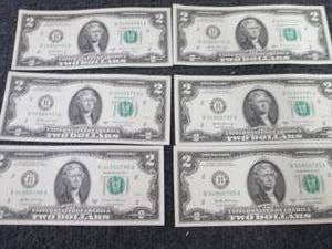 lot 364 image: 6- Sequential Uncirculated $2 Bills...
