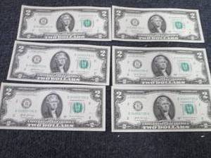 lot 366 image: 6- Sequential Uncirculated $2 Bills...