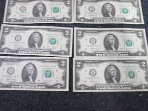 lot 368 image: 6- Sequential Uncirculated $2 Bills...