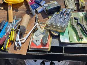 lot 451 image: Lot of  Hand Tools - Stubby Screwdriver Set, Wire Brush Set, 2 Paint Brushes (new), Channel Lock Pliers, Screwdrivers, Hammer, Caulk Cleaner Set and more