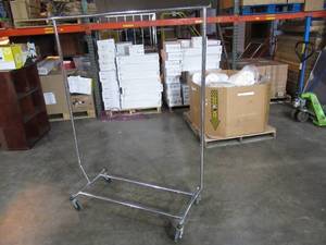 lot 77 image: Rolling Retail Clothing Display Rack 66 x 51 w Extending Arms