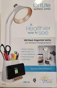 lot 127 image: Ottlite LED Desk Organizer Lamp with Wireless Charging Stand  WHITE