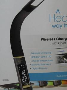 lot 128 image: OttLite Wireless Charging Desk Lamp with Color Changing Base  black
