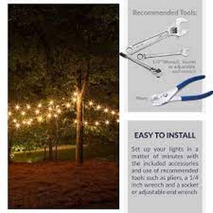 lot 210 image: New House Lighting 48 ft. String Light Hanging, Mounting Kit, Wire, Mounting Hooks