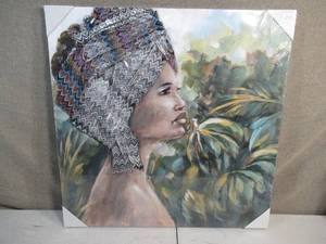 lot 217 image: 31.5 in. x 31.5 in. ToMart Canvas Painting-African Woman