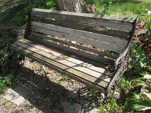 lot 195 image: Slatted wood and cast iron park bench