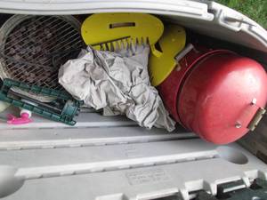 lot 221 image: Brinkman Gourmet electric smoker with lawn tools and supplies