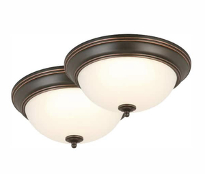 lot 26 image: COMMERCIAL ELECTRIC 13 in. 180-Watt Equivalent Oil-Rubbed Bronze Integrated LED Flush Mount with Frosted Glass Shade (2-Pack)