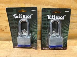 lot 64 image: TUFF BROS Lot of 2- Pad Locks- Keyed- 50mm