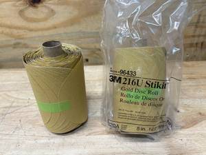 lot 122 image: 3M Lot of 2 Rolls of- 216U P320 Grit, 5 Diameter Aluminum Oxide Gold Paper Disc with Stikit Adhesive Backing, A Weight Roll