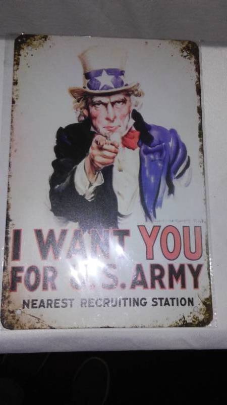 lot 676 image: Uncle Sam Wants You For Army Metal Sign..