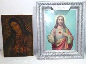lot 631 image: Lighted Framed Christ and Virgin Mary.