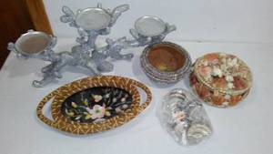 lot 679 image: Shell Art And Candle Holders.