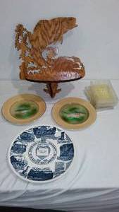 lot 693 image: Wood Fish Shelf and Plates.