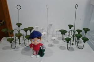 lot 694 image: Candle Holders and Ceramic Golfer Figurine.