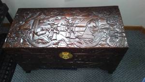 lot 789 image: Ornately Carved Wood Chest