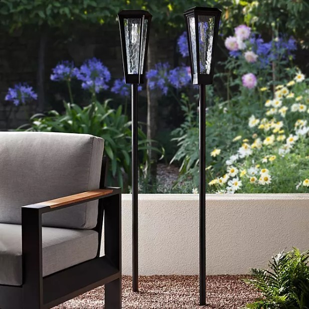 lot 379 image: NEW Members Mark 2-Piece Draper Solar Lamp Set - Satin Black Finish