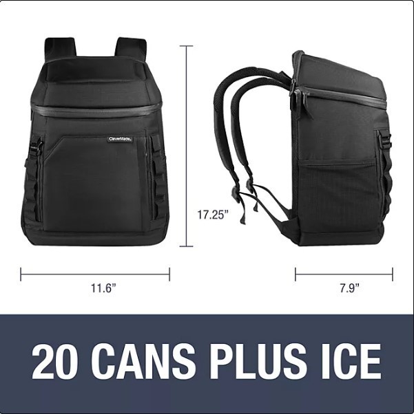 lot 493 image: NEW CleverMade 20-Can Pacifica Backpack Cooler - Black