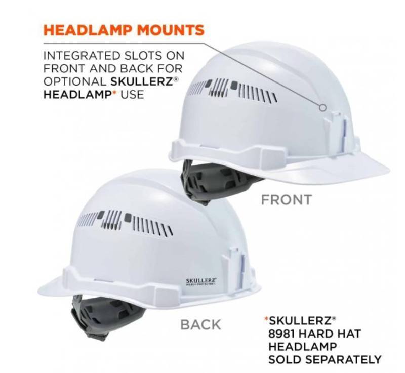 lot 823 image: NEW Ergodyne Skullerz 8972 Premium Cap-Style Hard Hat with Adjustable Venting - Type 1, Class C - White