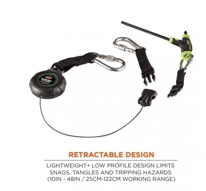 lot 859 image: NEW Ergodyne Squids 3000 Retractable Tool Lanyard - Dual Stainless-Steel Carabiners - 1lb