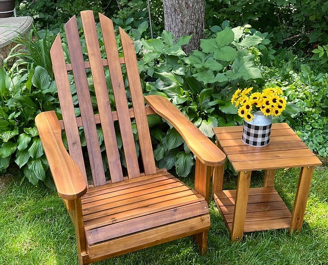 lot 227 image: NEW Patio Wise Acacia Wood Adirondack Lounge Chair