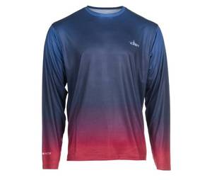 lot 271 image: NEW Habit Mens Mathew Falls Long Sleeve Quick Dry Performance Tee - Blue Red Americana - Large