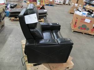 lot 108 image: Black Leather Power Reclining Swivel Rocker with Hidden Cup Holders - Damaged