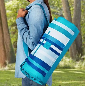 lot 275 image: NEW Members Mark Oversized 8 x 8 Outdoor Blanket - Aqua Stripe