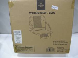 lot 281 image: NEW  Members Mark Deluxe Stadium Seat with Lumbar Support - Blue