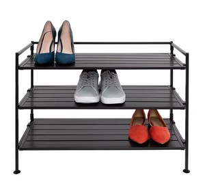 lot 303 image: NEW Seville Classics 3-Tier Resin Slat Shoe Rack, 26.5 W x 12.2 D x 19 H - Black