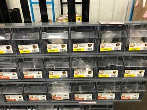 lot 66 image: 18 BINS WITH ASSORTED BRASS ITEMS