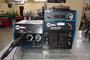 lot 249 image: Miller XMT 304 CCCV DC Inverter Arc Welder with 22A 24V Wire Feeder