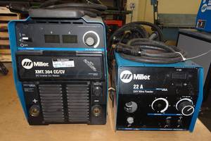 lot 251 image: Miller XMT 304 CCCV DC Inverter Arc Welder with 22A 24V Wire Feeder