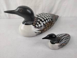lot 329 image: (2) A Wooden Bird Factory Original Loons Hand Carved