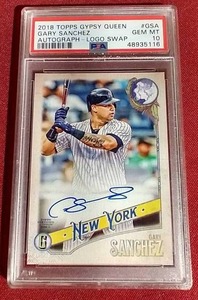 lot 11 image: 2018 Gypsy Queen Gary Sanchez Autograph Logo Swap Card - PSA 10