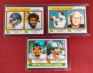 lot 53 image: (3) 19781978 Football Leaders Cards - PaytonStaubachBradshaw Etc.