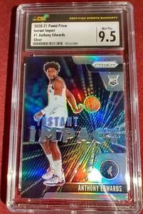 lot 140 image: 2020-21 Prizm Anthony Edwards Instant Impact Silver Rookie Card - CSG 9.5