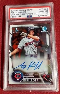 lot 165 image: 2016 Bowman Draft Chrome Autograph Alex Kirilloff 1st Bowman Card - PSA 10